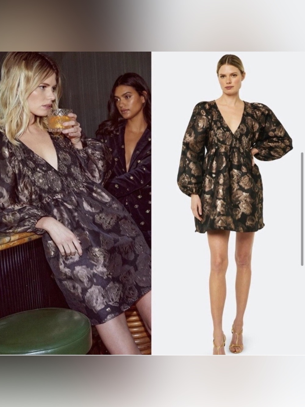Misa Los Angeles Black and gold Jacquard print Edie dress size XL